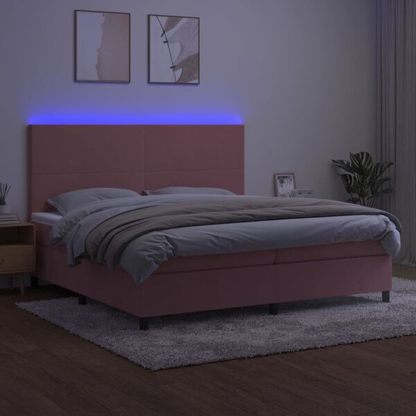 vidaXL Boxspringbett mit Matratze & LED Rosa 200x200 cm Samt