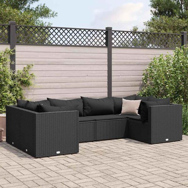 vidaXL 6-tlg. Garten-Lounge-Set mit Kissen Schwarz Poly Rattan