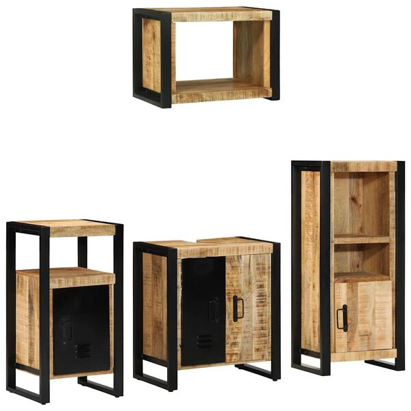 vidaXL Badezimmerm&ouml;bel-Set 4 pcs Braun und Schwarz Massivholz Mango