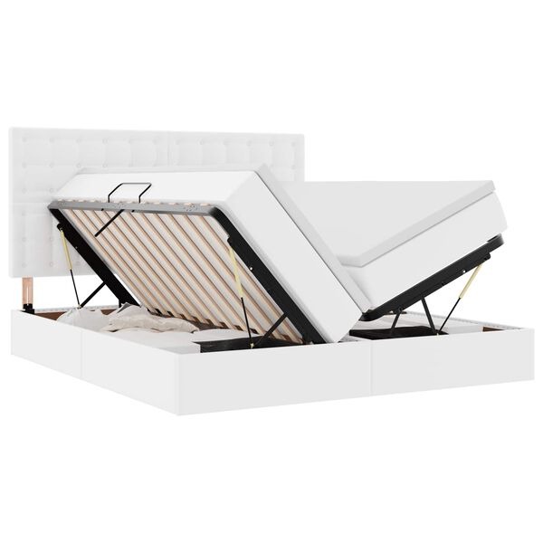 vidaXL Bett mit Stauraum und LED Reinwei&szlig; 200 x 200 cm Kunstleder