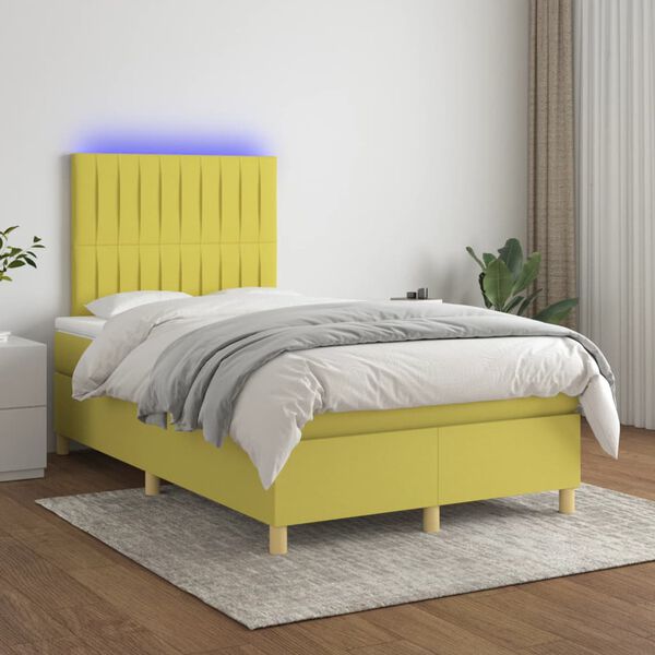 vidaXL Boxspringbett mit Matratze & LED Gr&uuml;n 120x200 cm Stoff