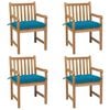 vidaXL Gartenst&uuml;hle 4 Stk. mit Hellblauen Kissen Massivholz Teak