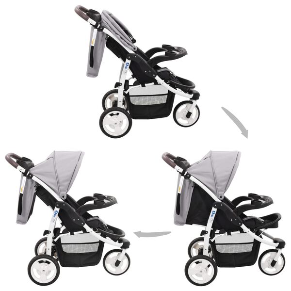 vidaXL 3-Rad-Kinderwagen Grau und Schwarz