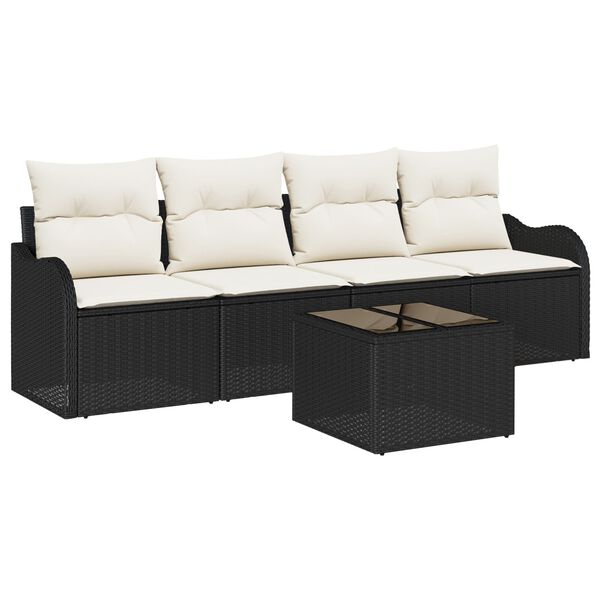 vidaXL Gartensofa-set mit Speicher 5 pcs Schwarz und Creme Poly-Rattan