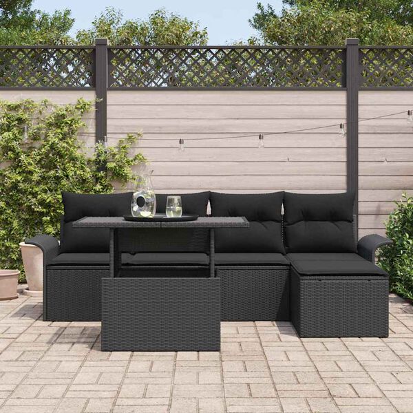 vidaXL Gartensofa-set mit Kissen 6 pcs Schwarz Poly-Rattan
