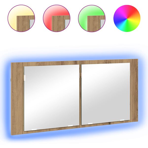 vidaXL LED Spiegel-Schrank mit Regal Artisan-Eiche 100 x 12 x 45 cm
