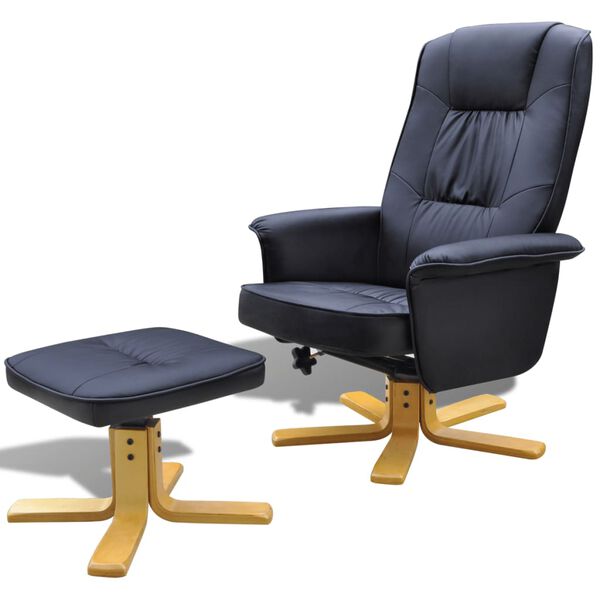 vidaXL Sessel mit Fu&szlig;hocker Schwarz Kunstleder