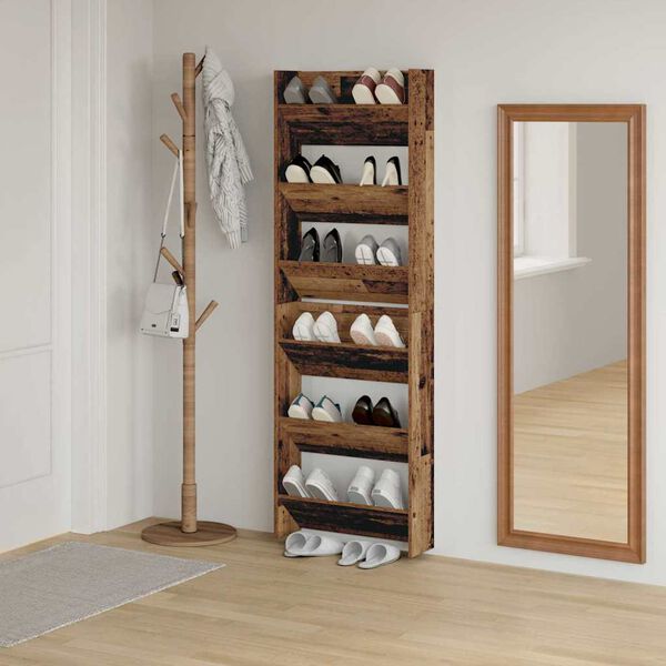 vidaXL Schuhschrank 2 pcs Altholz 60 x 18 x 90 cm Holzwerkstoff