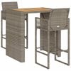 vidaXL 3-tlg. Gartenbar-Set ohne Kissen Grau Poly Rattan Akazie