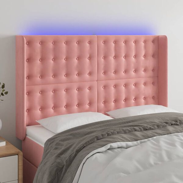 vidaXL LED Kopfteil Rosa 147x16x118/128 cm Samt