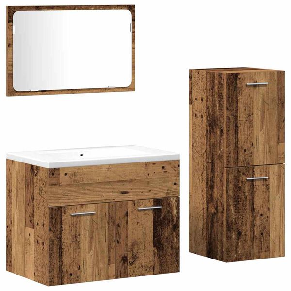 vidaXL Badezimmerm&ouml;bel-Set Wandmontiert 3 pcs Altholz Holzwerkstoff
