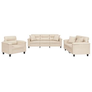 vidaXL 3-tlg. Sofagarnitur mit Kissen Beige Mikrofasergewebe