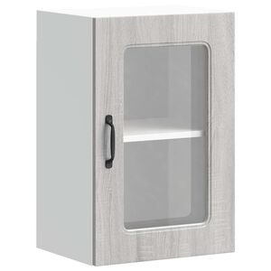 vidaXL K&uuml;chen-H&auml;ngeschrank mit Glast&uuml;r Kalmar Grau Sonoma Holzwerkstoff