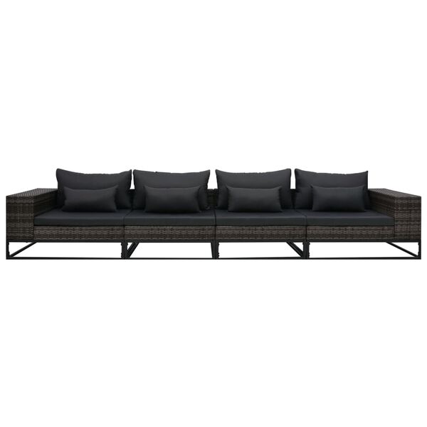 vidaXL 4-tlg. Garten-Sofagarnitur mit Auflagen Poly Rattan Grau