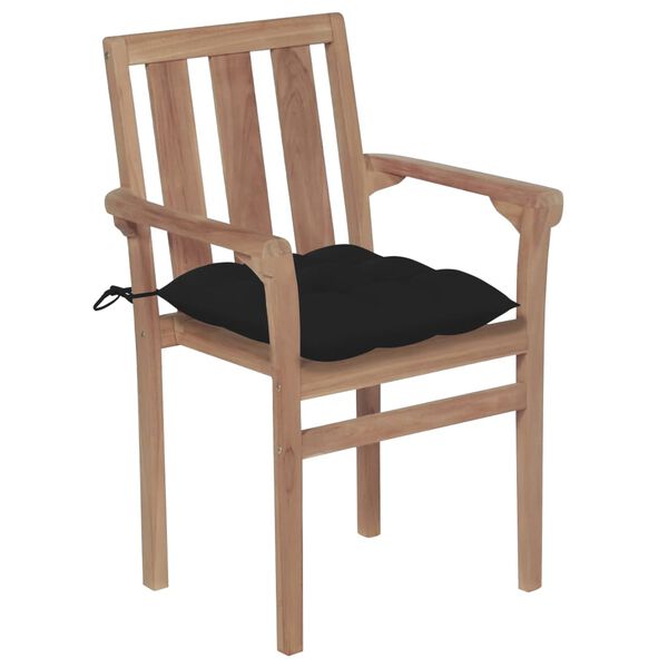 vidaXL Gartenst&uuml;hle 2 Stk. mit Schwarzen Kissen Massivholz Teak