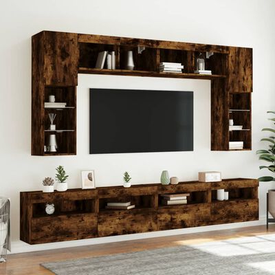 vidaXL TV-Wandschrank mit LED-Leuchten Räuchereiche 60x30x40 cm