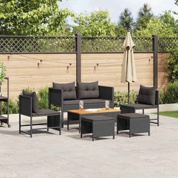 vidaXL Garten-Sofa-Set 6 pcs Schwarz Poly-Rattan