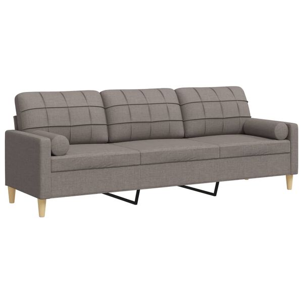 vidaXL Sofa 3-Sitzer mit Zierkissen Taupe 210 cm Stoff