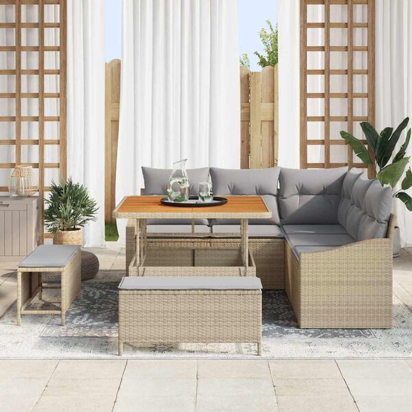 vidaXL Garten-Sofa-Set mit Kissen mit Kissen 8 pcs Beige und Hellgrau