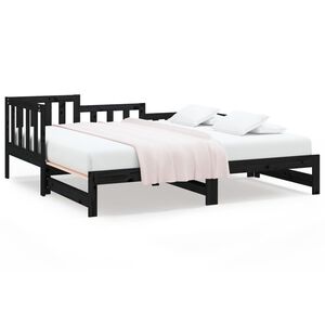 vidaXL Tagesbett Ausziehbar Schwarz 2x(80x200) cm Massivholz Kiefer