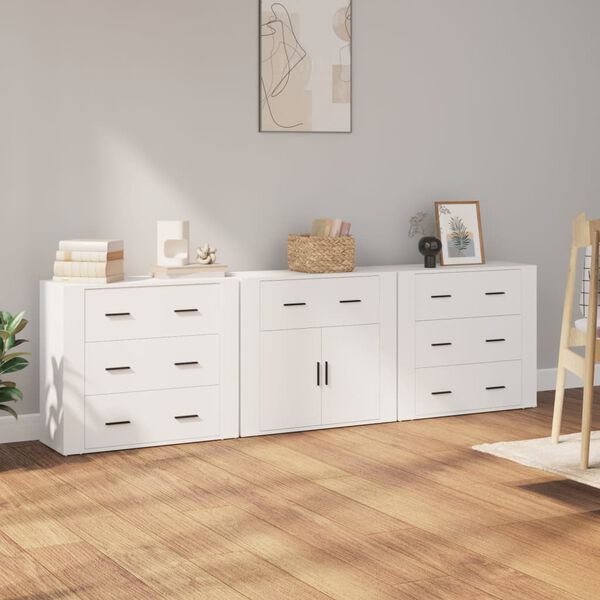 vidaXL Sideboards 3 Stk. Wei&szlig; Holzwerkstoff