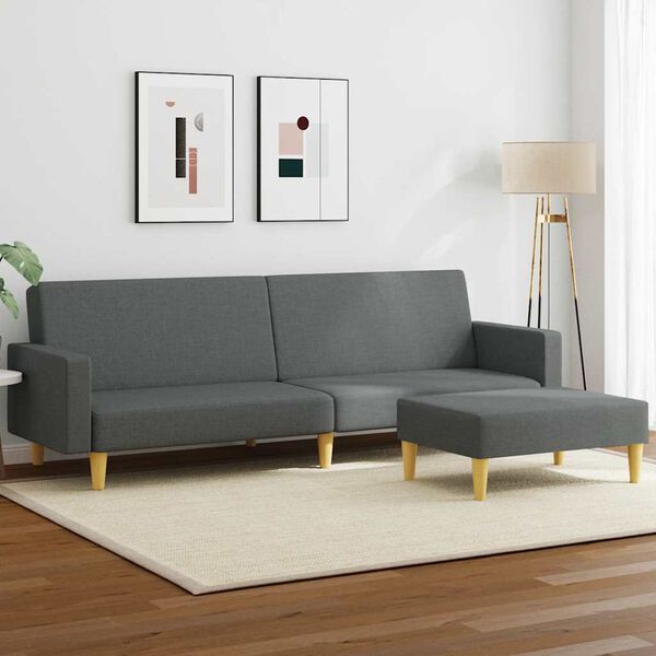 vidaXL Schlafsofa 2-Sitzer mit Fu&szlig;hocker Dunkelgrau Stoff