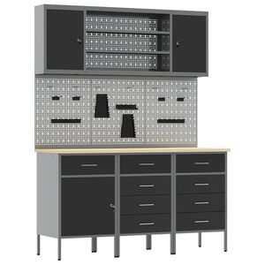 vidaXL Werkbank 7 stk. Schwarz und Grau Ingenieure Holz und Stahl