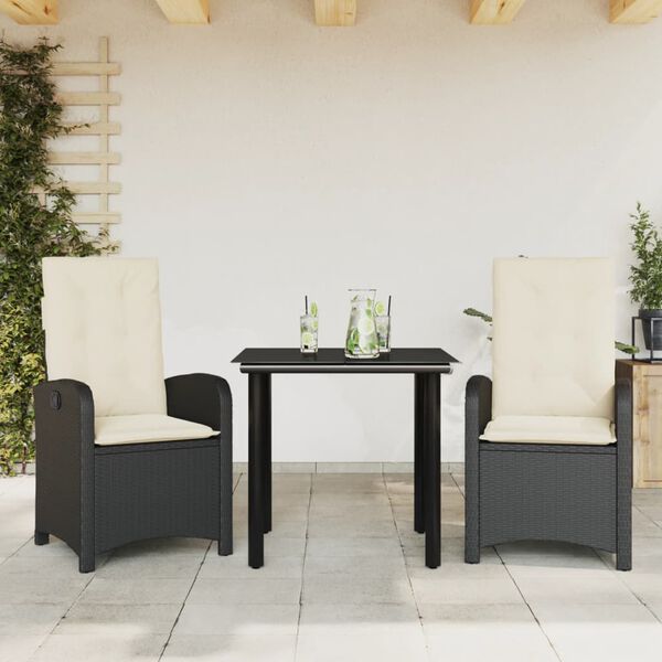 vidaXL 5-tlg. Garten-Essgruppe mit Kissen Schwarz Poly Rattan