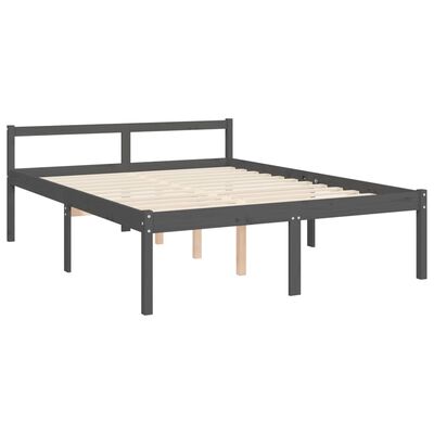 vidaXL Seniorenbett mit Kopfteil Grau Kingsize Massivholz