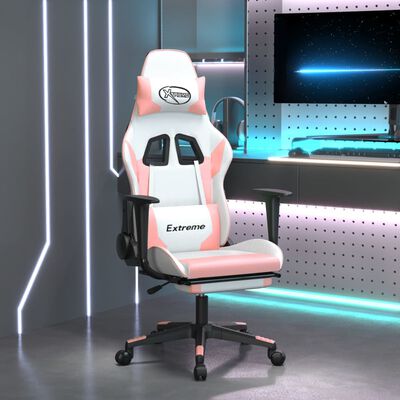 vidaXL Gaming-Stuhl mit Fußstütze Weiß und Rosa Kunstleder