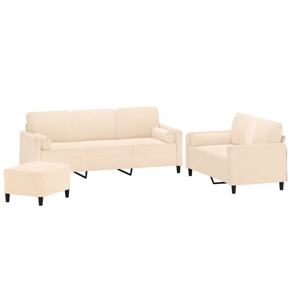 vidaXL 3-tlg. Sofagarnitur mit Kissen Creme Samt