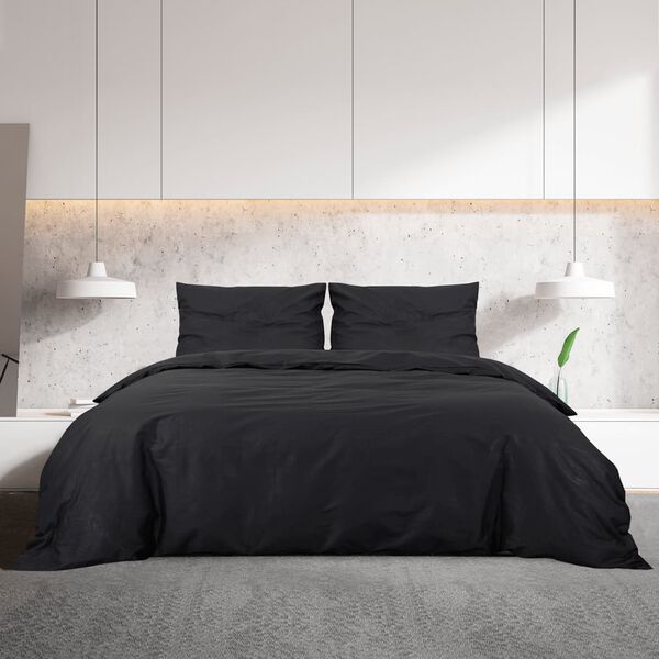 vidaXL Bettw&auml;sche-Set Schwarz 200x200 cm Baumwolle