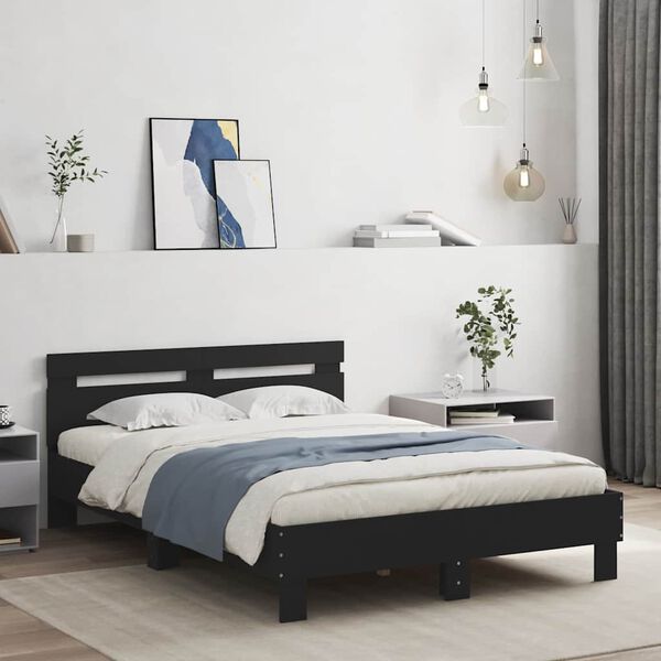 vidaXL Bettgestell mit Kopfteil LED-Beleuchtung Schwarz 120x190 cm