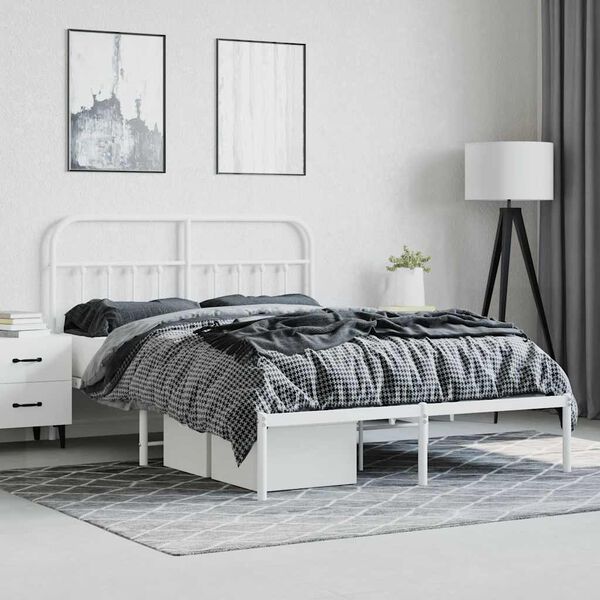vidaXL Bettgestell mit Kopfteil Metall Wei&szlig; 140x190 cm