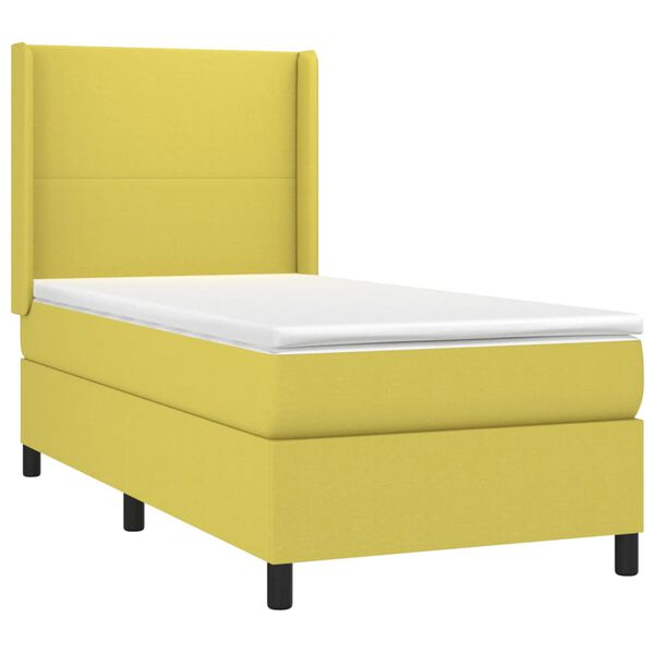 vidaXL Boxspringbett mit Matratze & LED Gr&uuml;n 90x190 cm Stoff