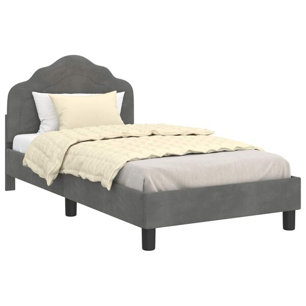 vidaXL Kinderbettgestell mit Kopfteil Dunkelgrau 80 x 160 cm Samt