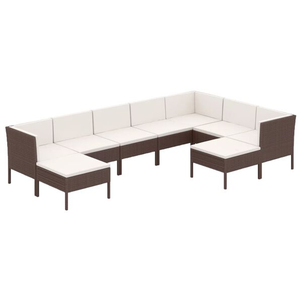 vidaXL 9-tlg. Garten-Lounge-Set mit Auflagen Poly Rattan Braun