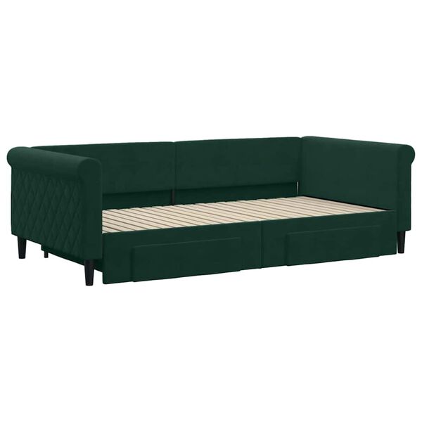 vidaXL Tagesbett Ausziehbar mit Schubladen Dunkelgr&uuml;n 100x200 cm Samt