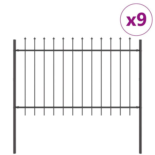 vidaXL Gartenzaun 9 pcs Grau 15,3 x 1,2 m Pulverbeschichteter Stahl