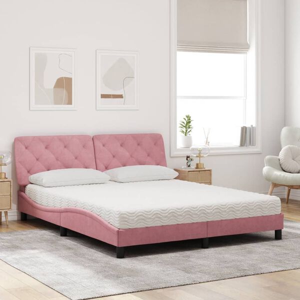 vidaXL Bett mit Matratze Rosa 160x200 cm Samt