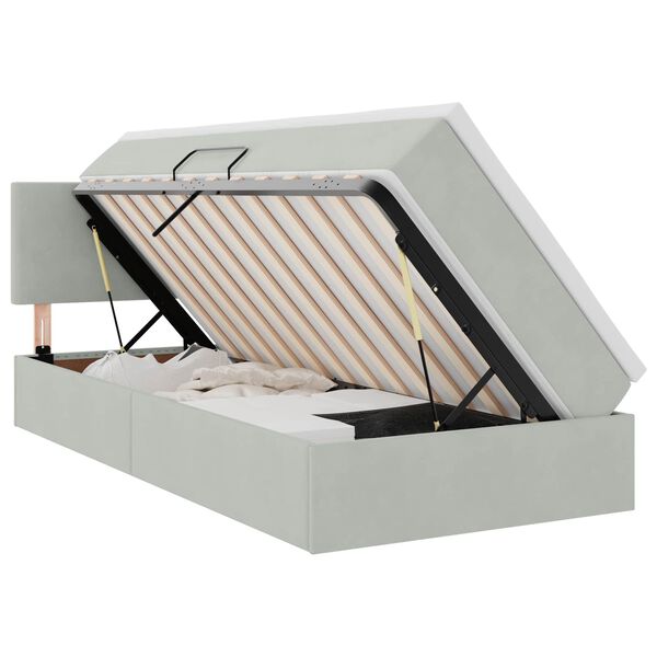 vidaXL Bett mit Stauraum und LED mit LED Hellgrau 90 x 190 cm Samt