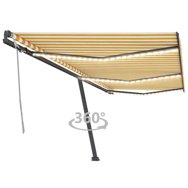 vidaXL Markise Manuell Einziehbar mit LED 600x300 cm Gelb Wei&szlig;