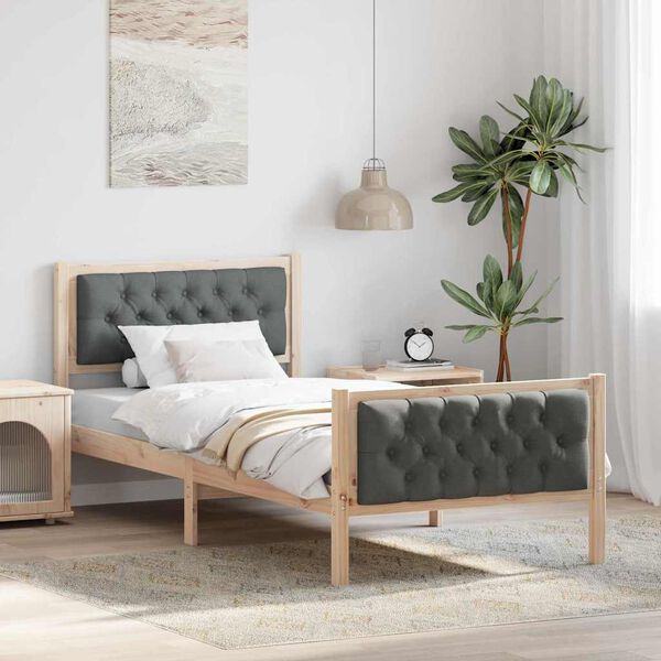 vidaXL Bettrahmen Dunkelgrau 90 x 200 cm Massives Kiefernholz
