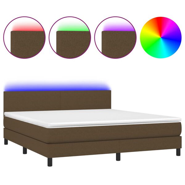 vidaXL Boxspringbett mit Matratze & LED Dunkelbraun 160x200 cm Stoff