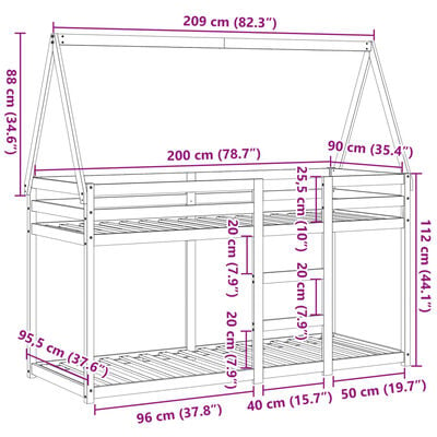 vidaXL Etagenbett ohne Matratze 90x200 cm Massivholz Kiefer