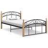 vidaXL Bettgestell Schwarz Metall und Massivholz Eiche 120x200 cm