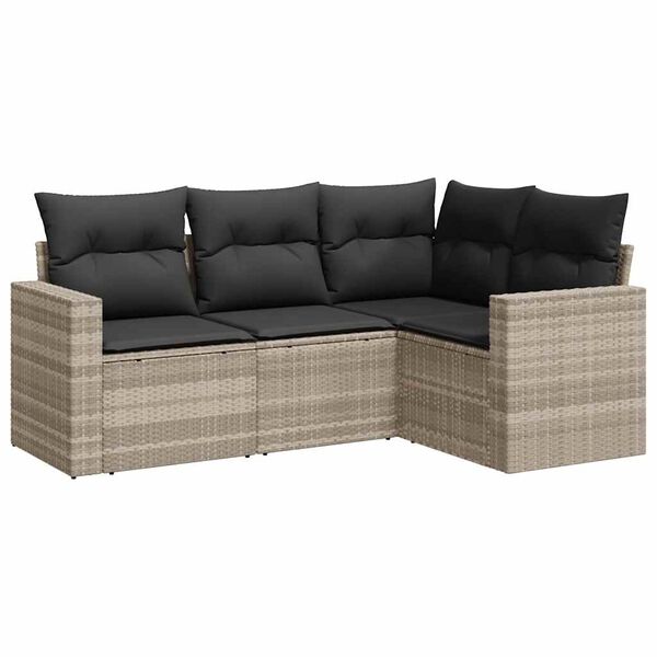 vidaXL 4-tlg. Garten-Sofagarnitur mit Kissen Hellgrau Poly Rattan