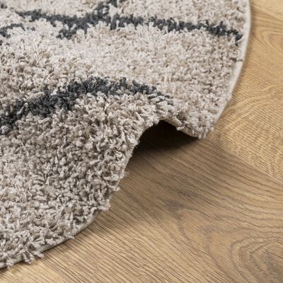 vidaXL Teppich Shaggy Hochflor Modern Beige und Anthrazit Ø 200 cm