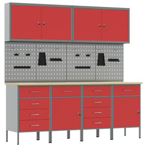 vidaXL Werkbank 10 Stk. Rot und Grau Ingenieure Holz und Stahl
