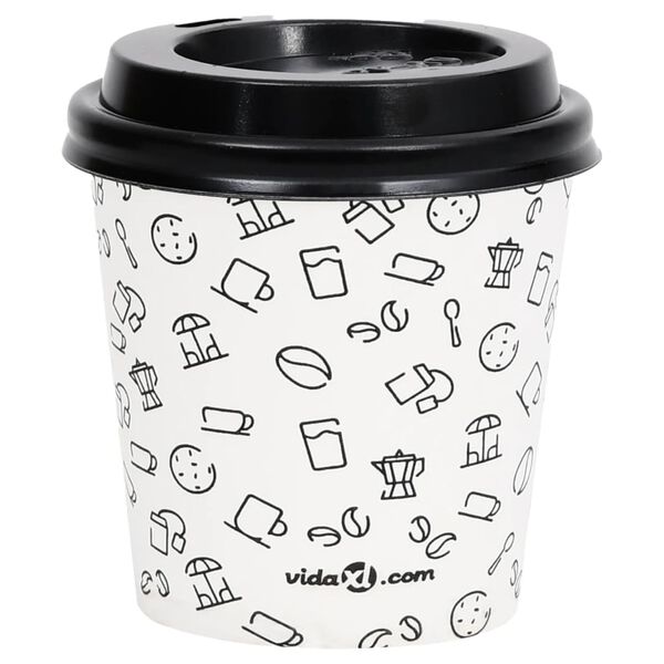 vidaXL Pappbecher mit Deckel 120 ml 1000 Stk. Wei&szlig; und Schwarz